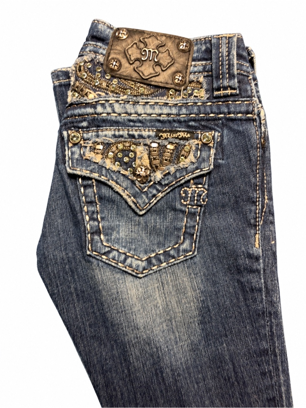 NWOT Miss Me Buckle Skinny Embellished Dark Blue Washed Denim Jeans Size 24